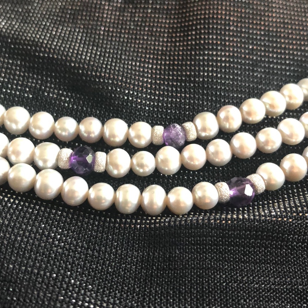 Danbury Mint silver pearl&lavender stone necklace - Picture 3 of 8
